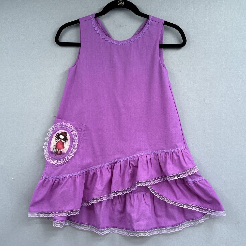 Drop Waist Ruffled Little Girl Dress 6 Purple Cat Lace Prairie Cottage Easter